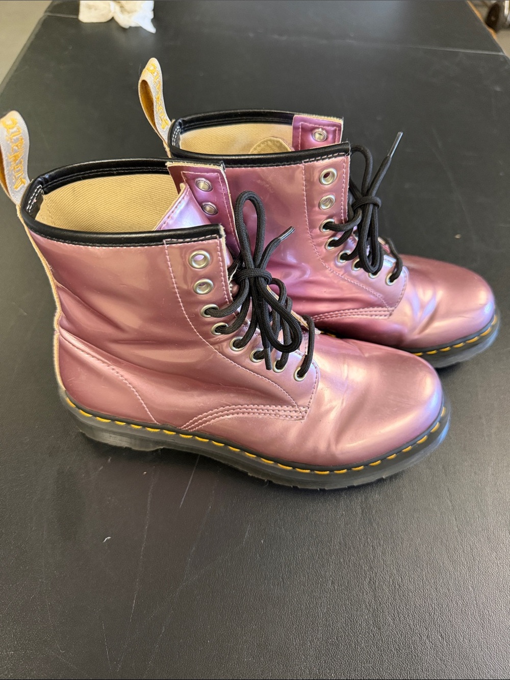 Dr. Martens Iridescent Pink Lace-Up Combat Boots Size 9